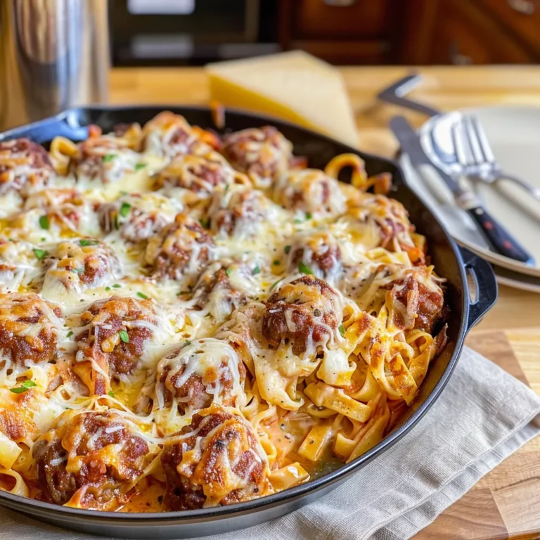 Gratin de linguine aux boulettes de viande 