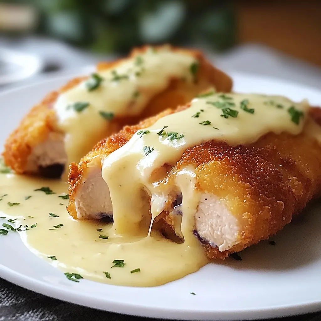 Chicken Cordon Bleu with Swiss Cheese Sauce is delicious.