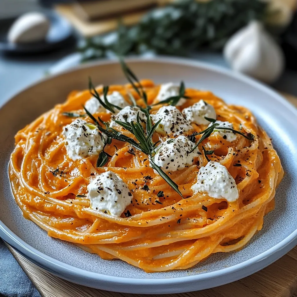 CREAMY RED PEPPER PASTA WITH BURRATA AND HERBS
