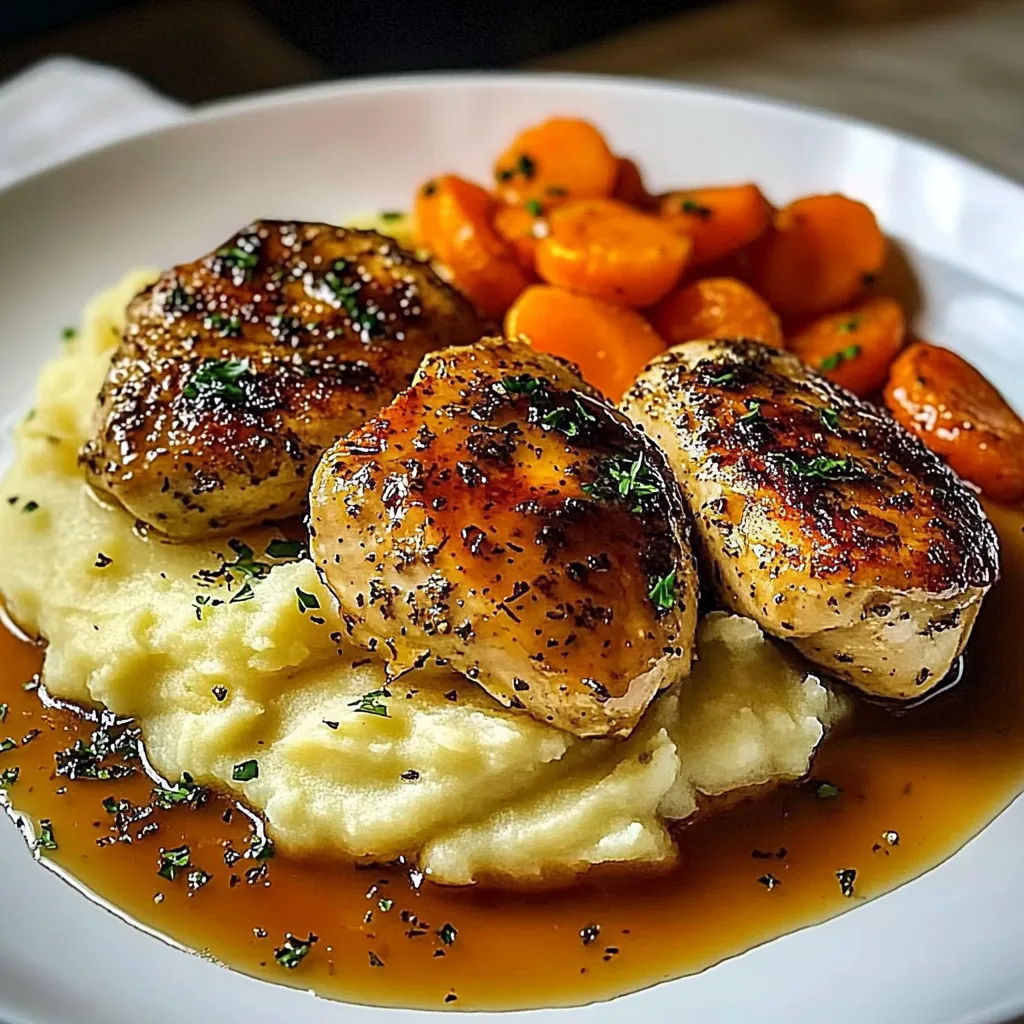 Garlic Herb Chicken with Mashed Potatoes and Glazed Carrots