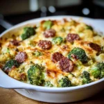 Keto Broccoli and Cauliflower Au Gratin with Sausage