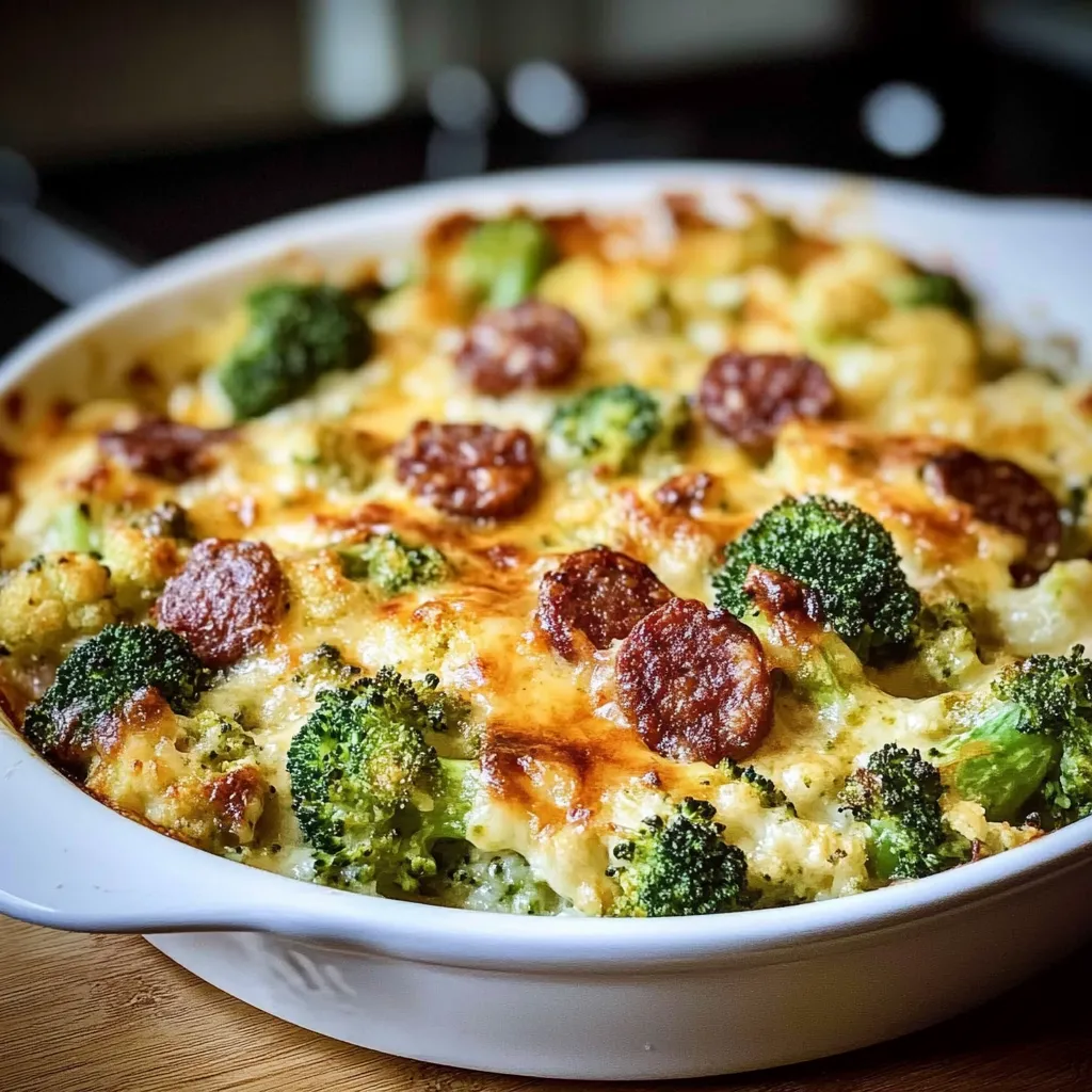 Keto Broccoli and Cauliflower Au Gratin with Sausage