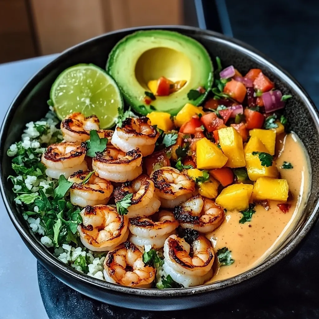 Shrimp and Avocado Bowls with Mango Salsa & Lime-Chili Sauce
