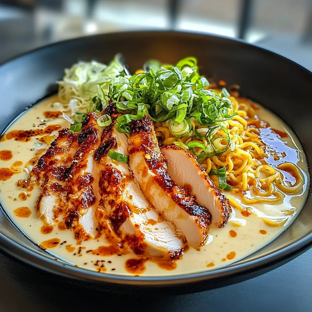 Spicy Fiery Chicken Ramen with Creamy Garlic Sauce