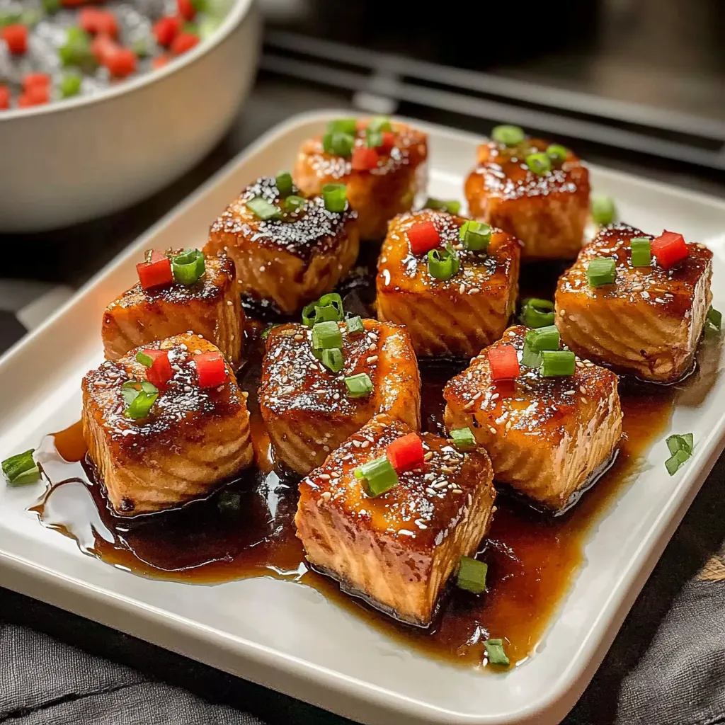 Juicy Bourbon Glazed Salmon Bites