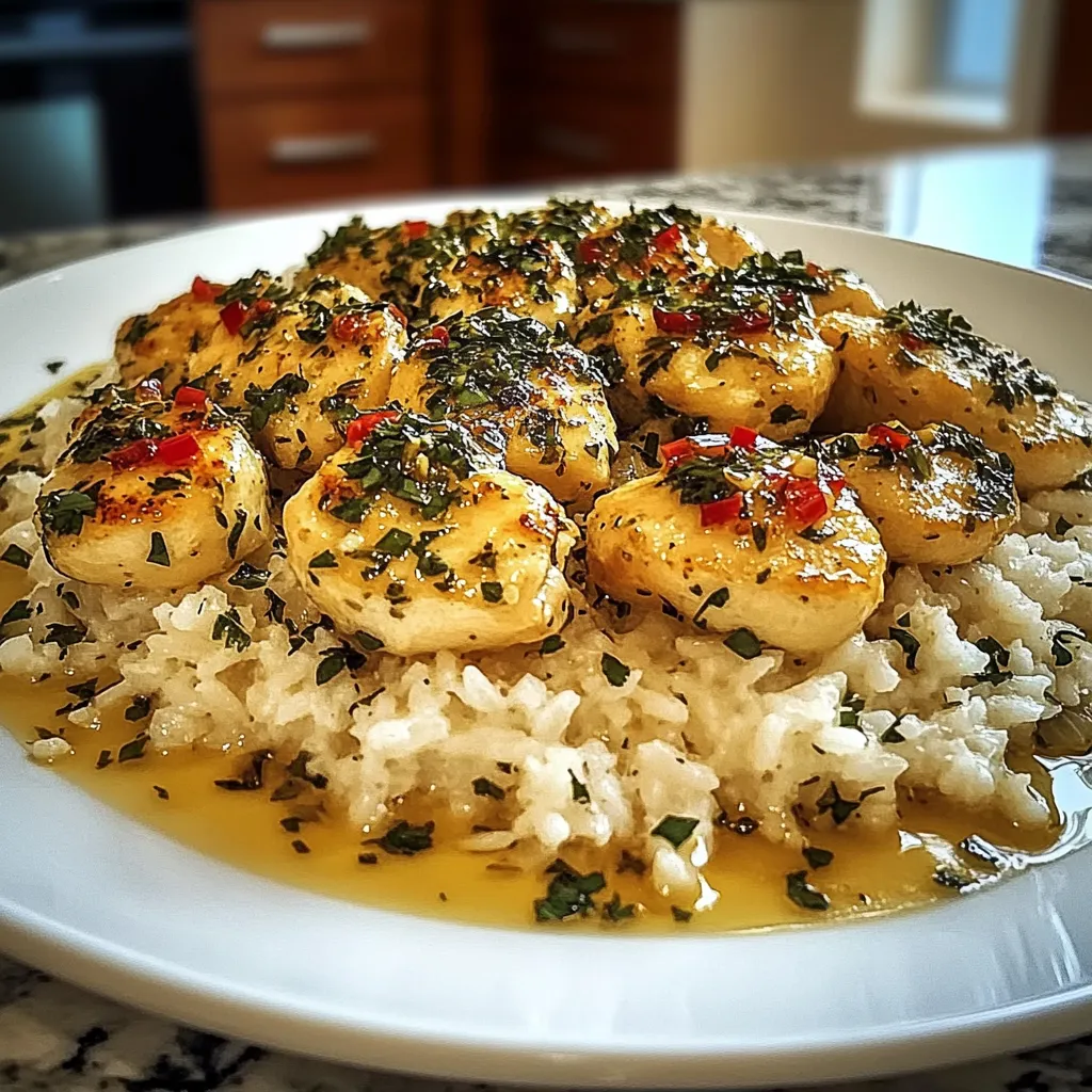 SAVOR CHICKEN SCAMPI WITH CREAMY GARLIC PARMESAN RICE DELIGHT