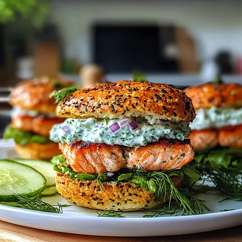 Salmon Burgers with Tzatziki