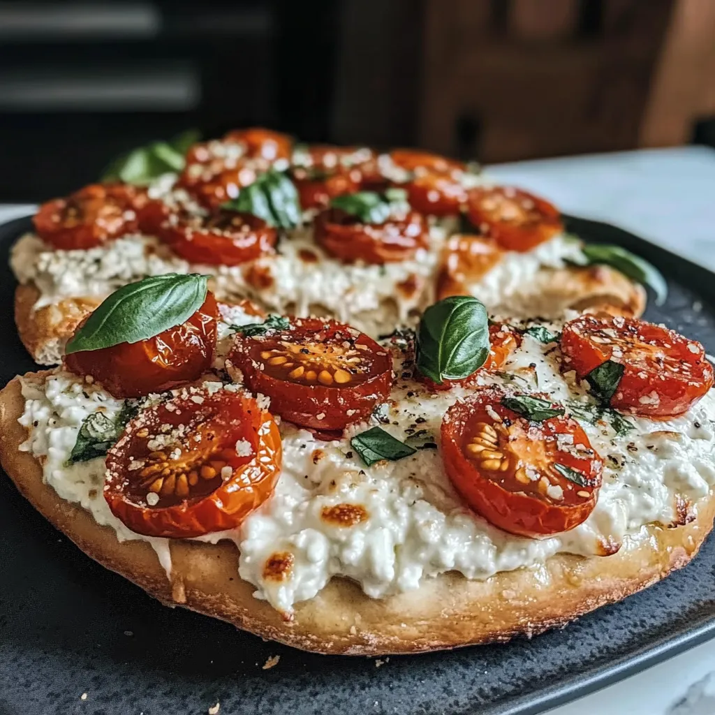 Creamy Cottage Cheese Flatbread Pizza Recipe Easy Homemade with Fresh Tomatoes and Basil