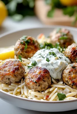 Greek Turkey Meatballs with Lemon Orzo & Creamy Feta Yogurt Sauce