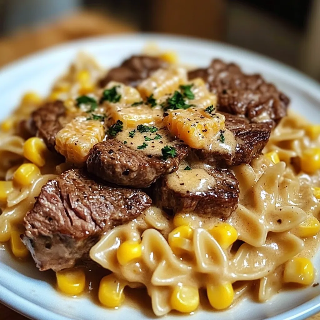 Creamy Parmesan Steak & Sweet Corn Bowtie Recipe
