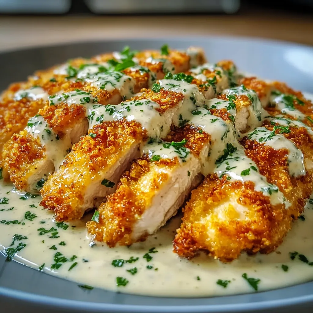 Crispy Parmesan Chicken with Creamy Garlic Sauce