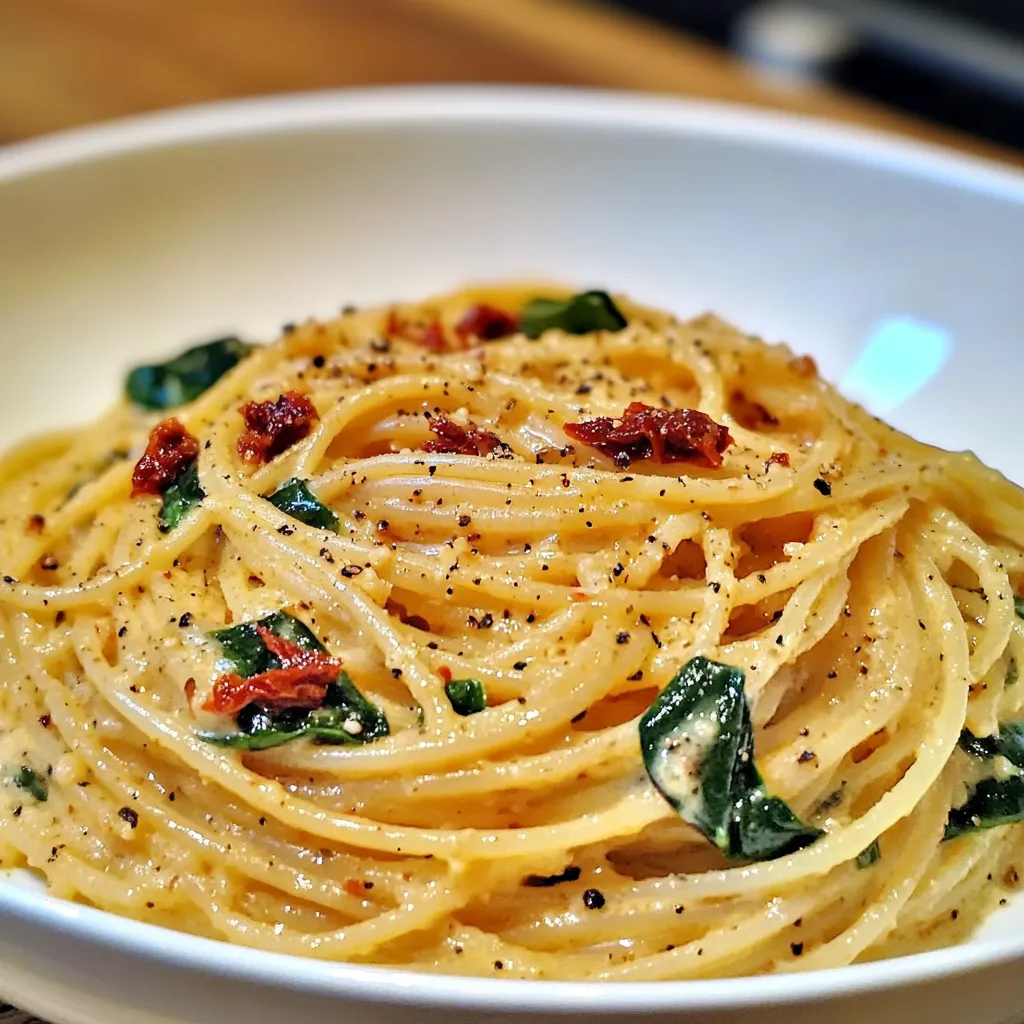 Spaghetti & Spinach with Sun-Dried Tomato Cream Sauce